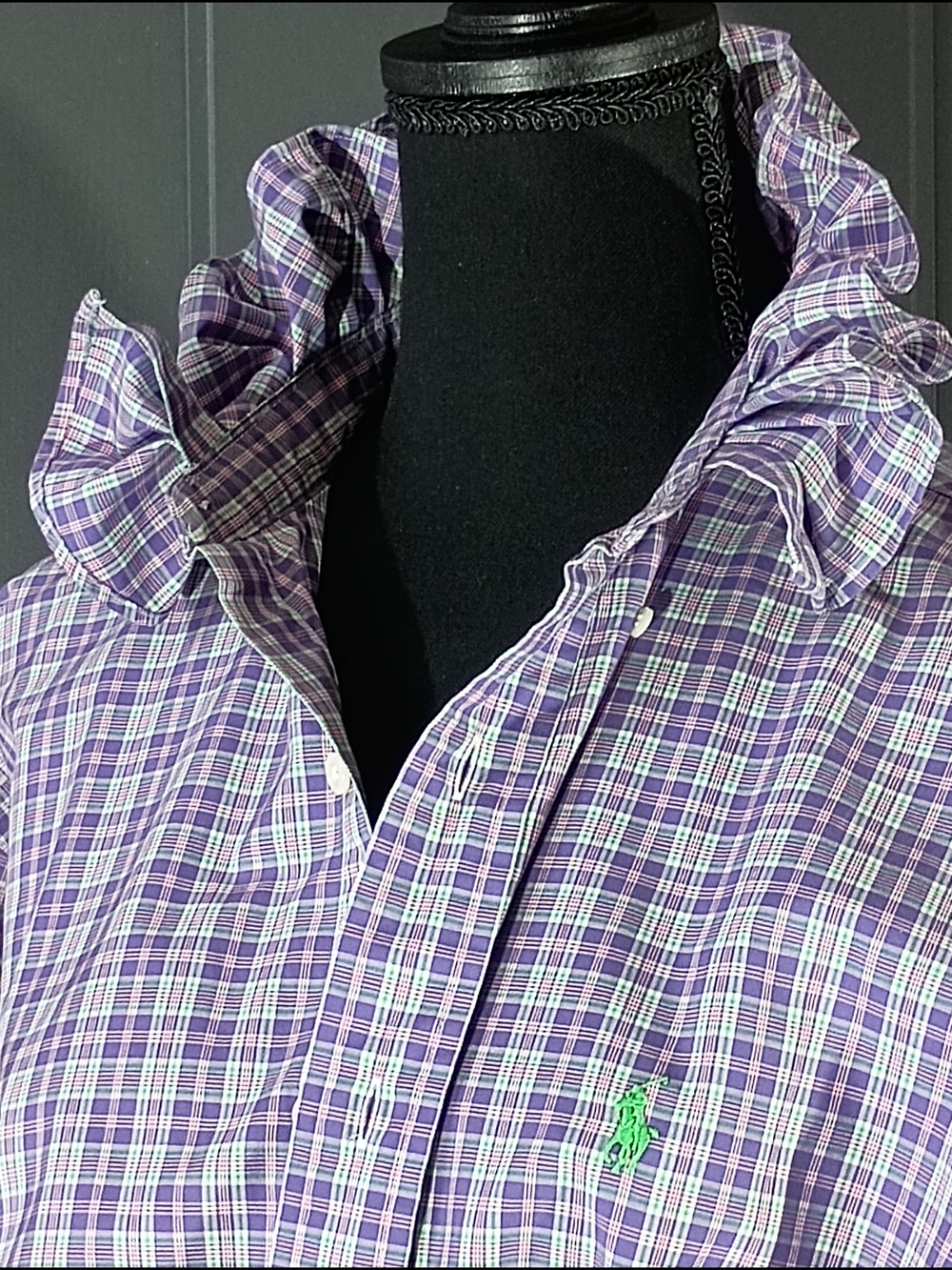 Upcycled Women's Ralph Lauren Ruffled Collar Shirt - Picture 2 of 10